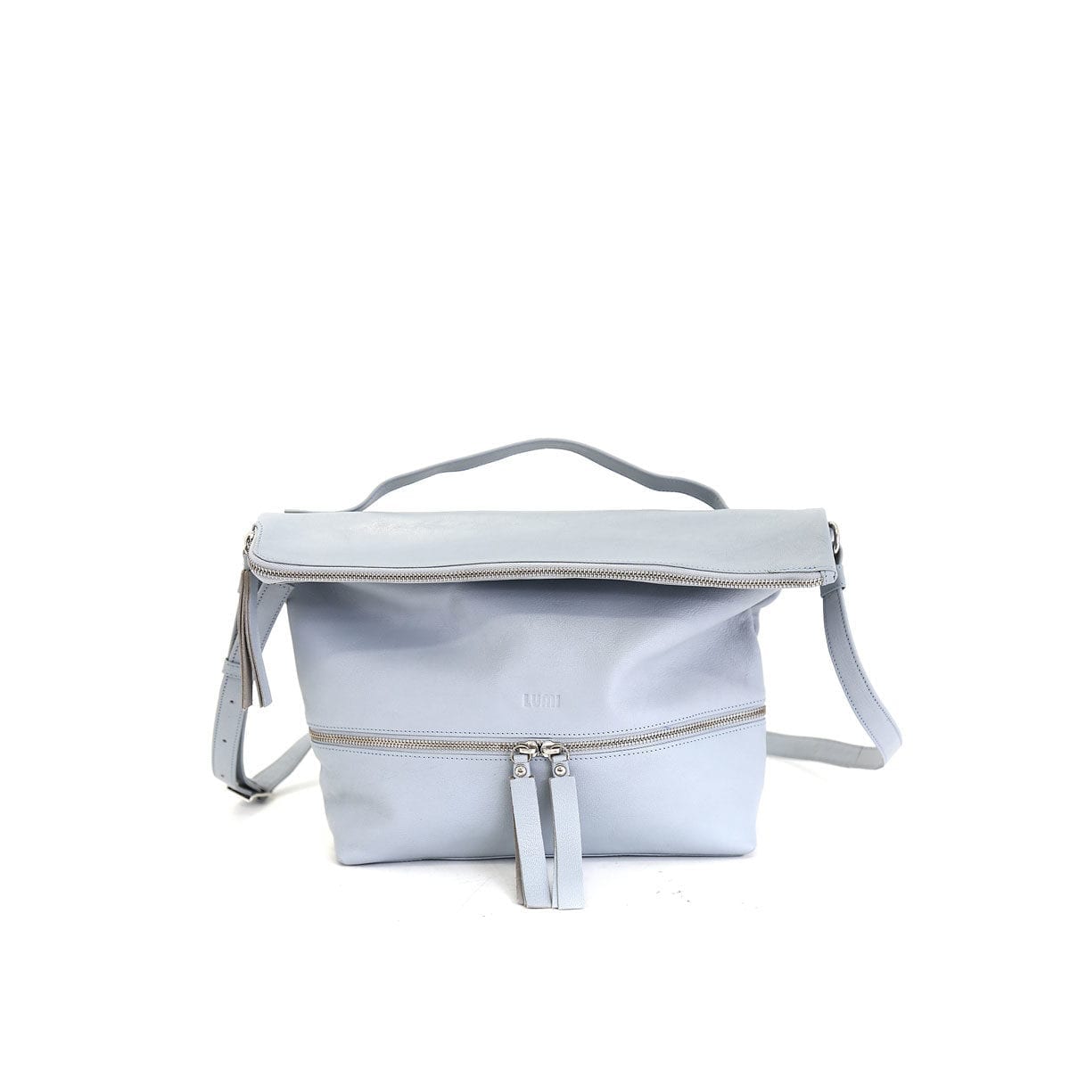 LUMI Lyydia Shoulder Bag, in sky blue, is made of vegetable tanned goat leather. Chemical free dyeing.