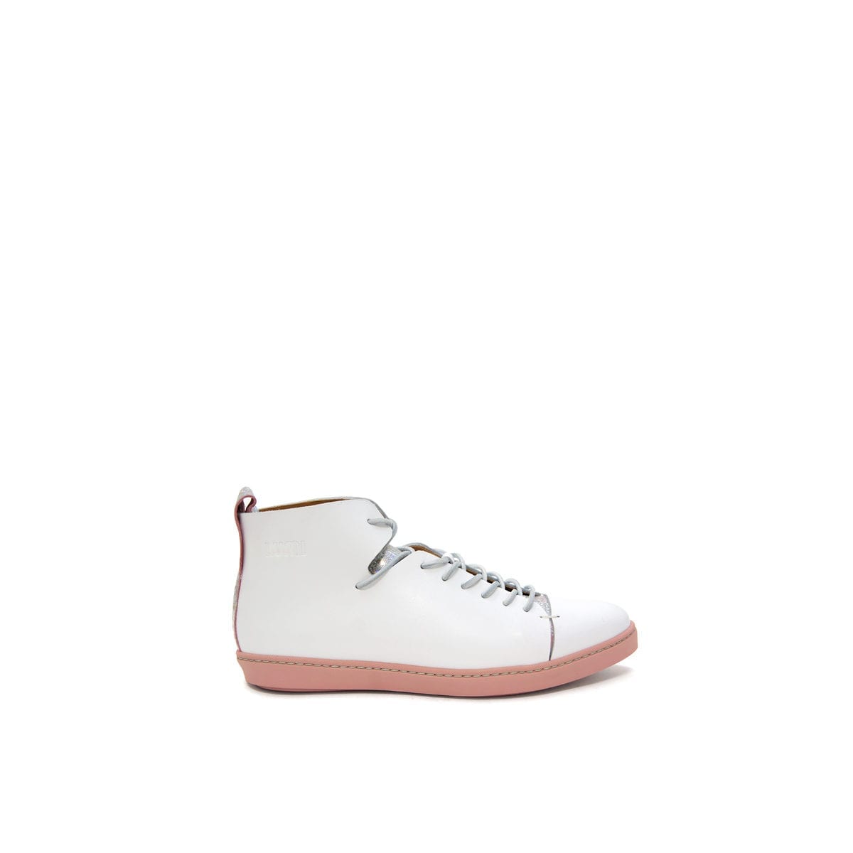 LUMI Tuulia Derby Shoe, in white, with fun eye-catching silver details.