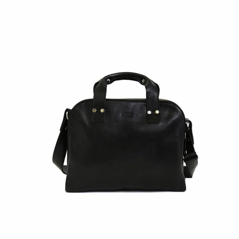 LUMI Johan Small Business Bag, in black. Created using vegetable tanned leather.