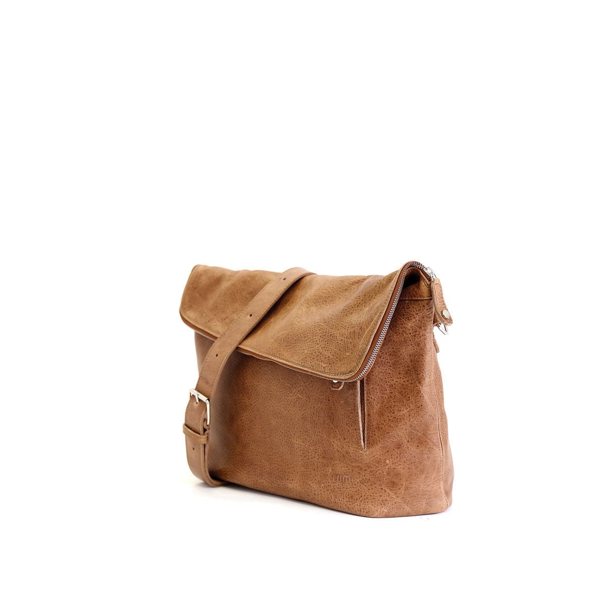 LUMI Theodore Messenger Bag, in beige, is created using vegetable tanned leather.