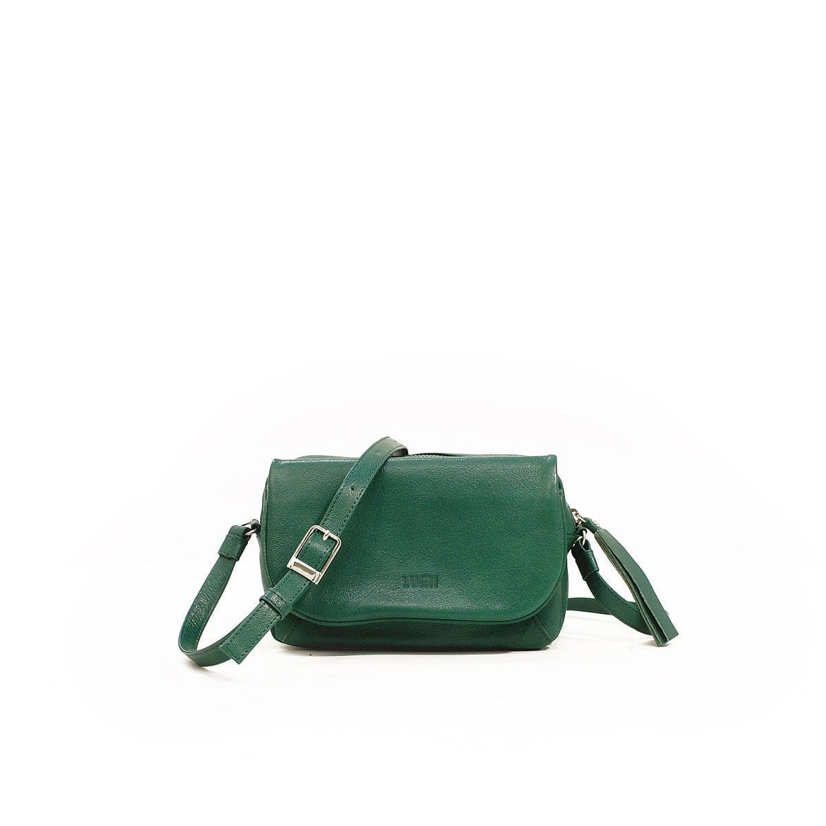 LUMI Ruut Brick Pouch, in green, is created using vegetable tanned goat leather with chemical free dyeing.