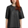 LUMI Women's Leather T-Shirt, Black