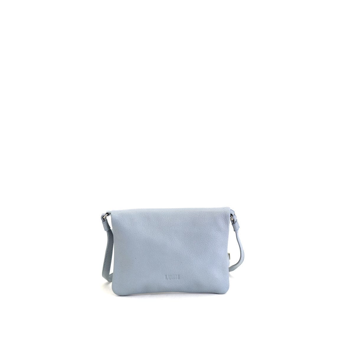 LUMI Stella Pouch Bag, in sky blue, is made of vegetable tanned goat leather. Chemical free dyeing.