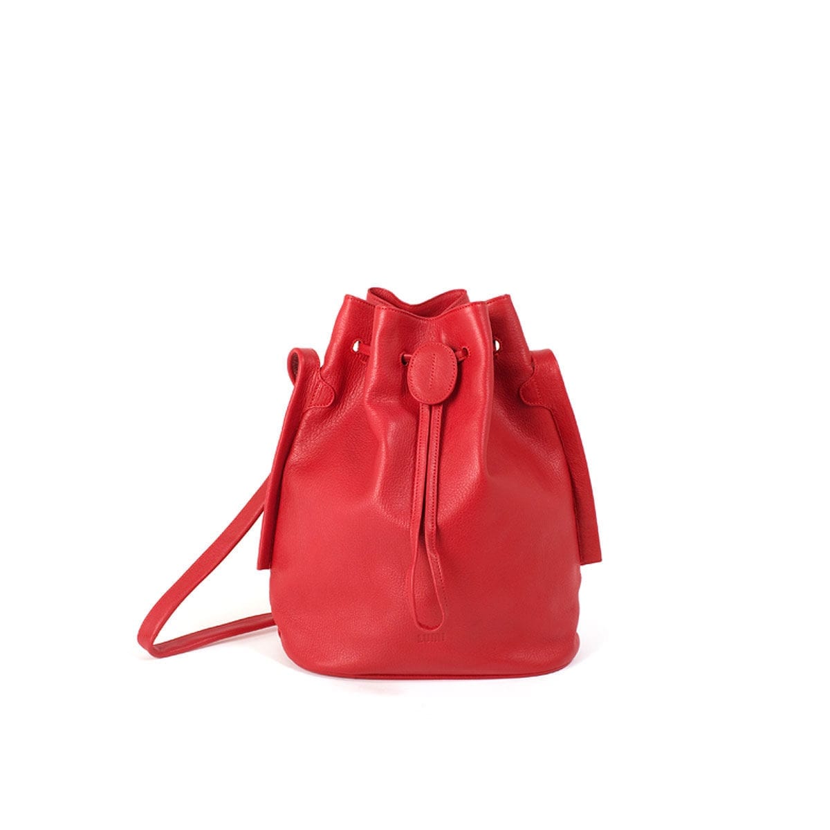 LUMI Verna Large Bucket Bag, in coral, is made of vegetable tanned goat leather. Chemical free dyeing.
