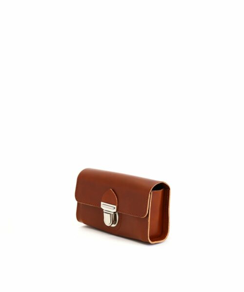 LUMI Kukka Evening Pouch, in cognac, is created using natural vegetable tanned cow leather