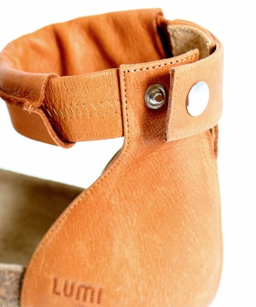 LUMI Birgitta Cork Sandals, in cognac, make the perfect summer shoe for every occasion.