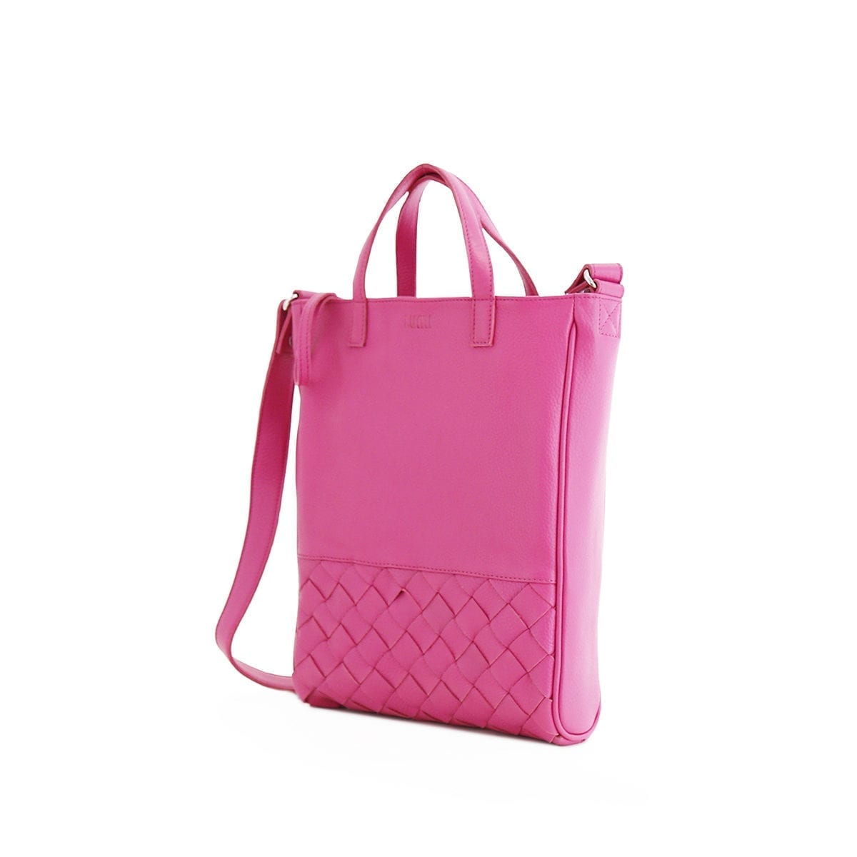 Signe Woven Tote in raspberry pink.