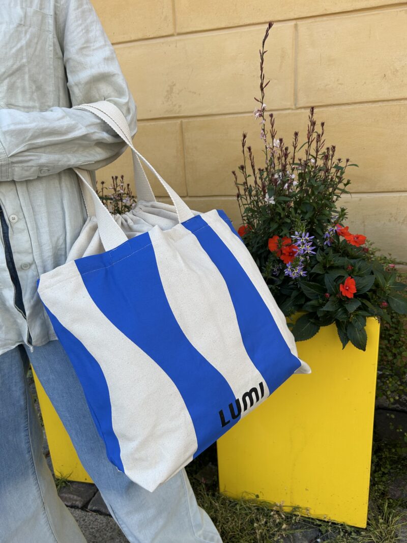 Canvas Drawstring Tote Large Blue